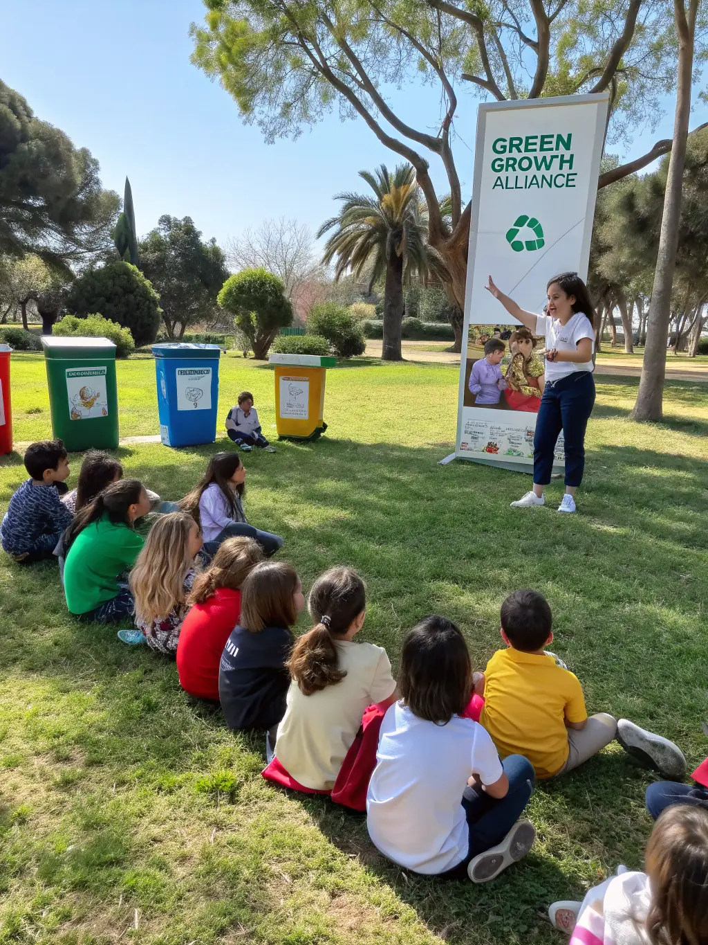 A group of children participating in an ATOUPIC educational program, learning about hedgehog habitats and conservation.