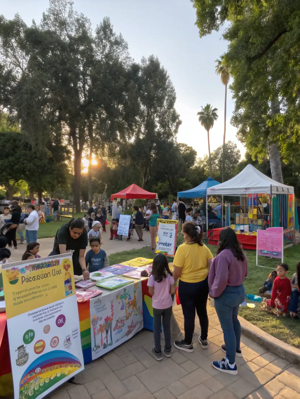 A vibrant image of a public awareness campaign event, featuring volunteers educating the community about hedgehog conservation.